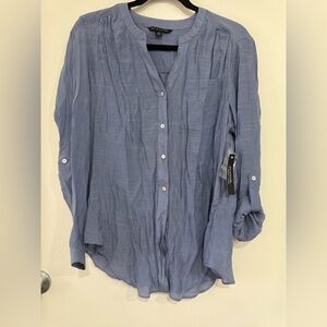 Zac & Rachel Women's Blue Long Sleeve Roll Tab 3/4 Sleeve Blouse Small NWT